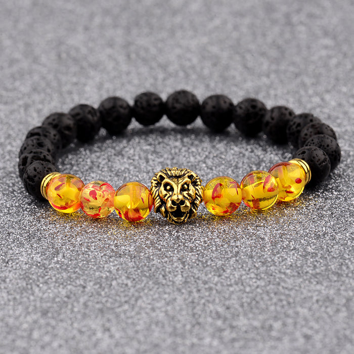 Black Lava Volcanic Stone Petal Beads Bracelet