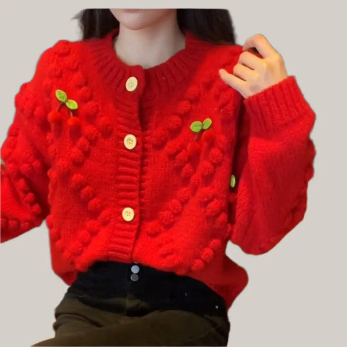Women Wear Loose And Lazy Sweater Coats Red