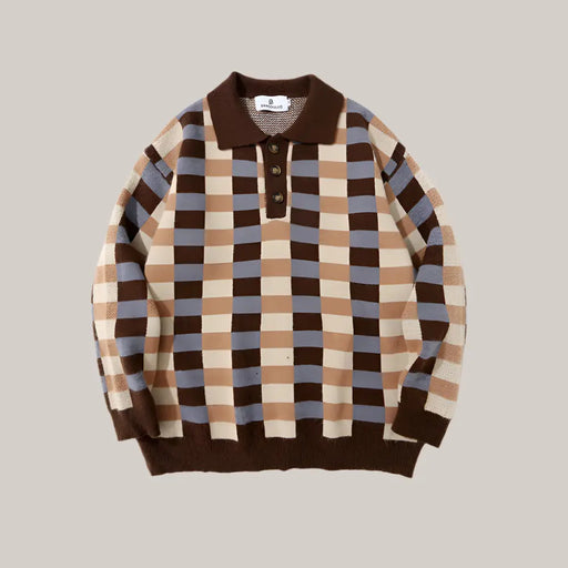 Checkered Polo Collar Sweater For Men