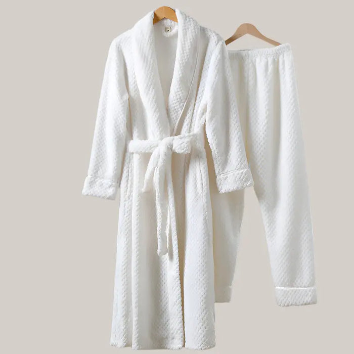 Flannel Comfortable Thermal Pajamas Suit White