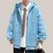 Mens Jackets Hooded Coats Casual Zipper Blue