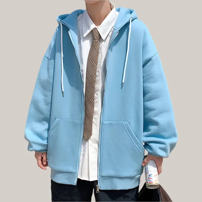 Mens Jackets Hooded Coats Casual Zipper Blue