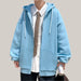 Mens Jackets Hooded Coats Casual Zipper Blue