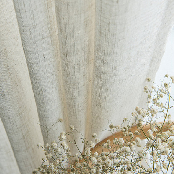 Japanese Linen Half Shade Curtain Light Beige W200XH260CM 4 Hook 2pcs