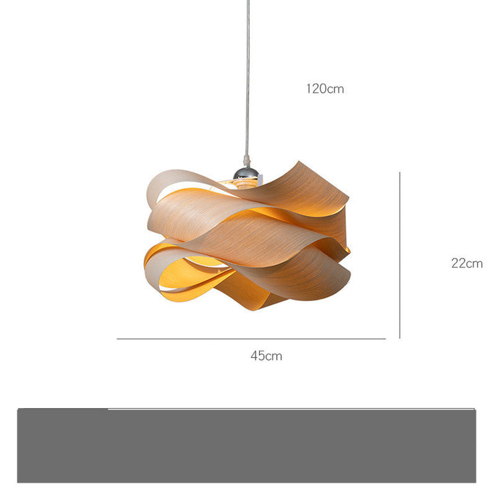 Japanese Solid Wood and Glass LED Chandelier Wood color