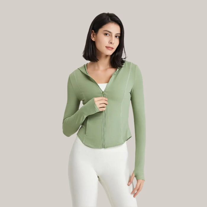 Hooded Running Workout Clothes Top Sage Green