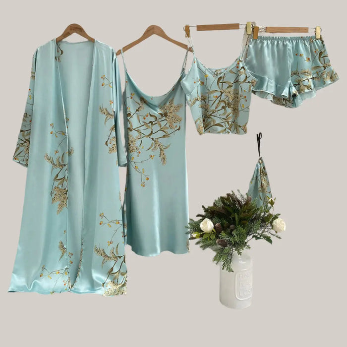 Printed Little Cherry Pajamas For Women Light Green