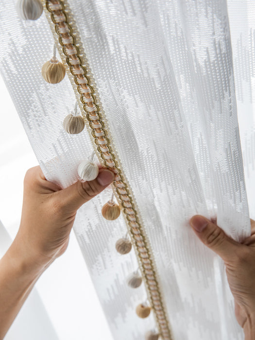 Light Luxury Polyester Curtain with Gold Beads