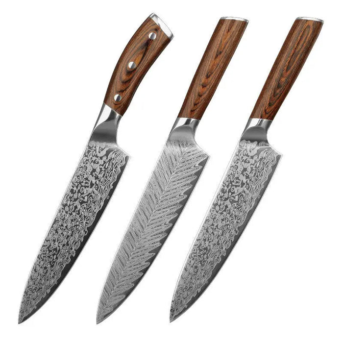 Damascus-Pattern Steel Kitchen Knife with Gift Box 3PCS SET
