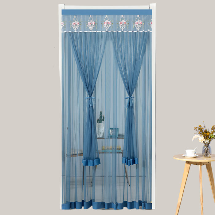 Hook-and-Loop Polyester Mosquito Door Curtain Flower Blue