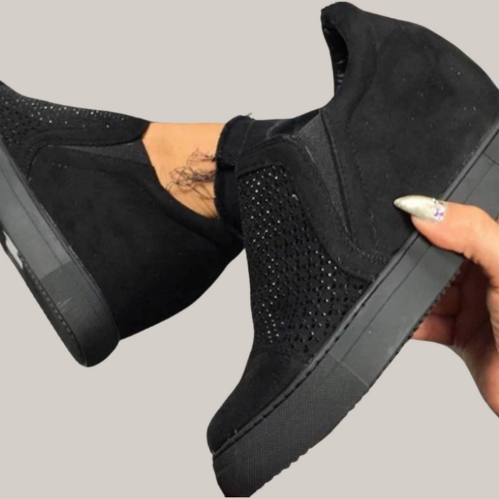 Rhinestone Cutout Loafers Black