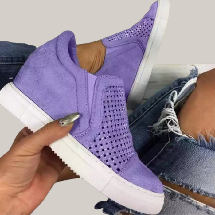 Rhinestone Cutout Loafers Purple