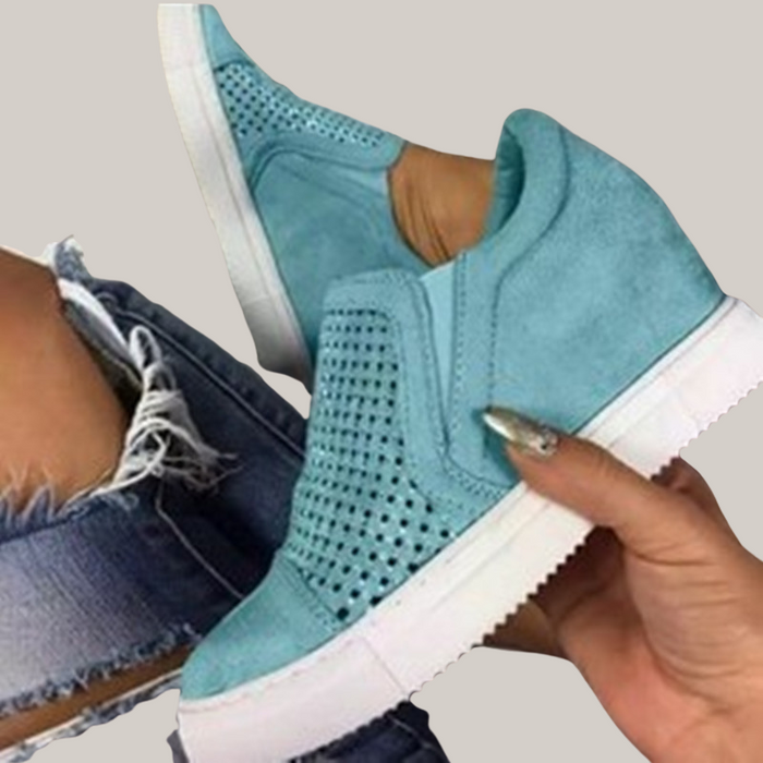 Rhinestone Cutout Loafers Blue