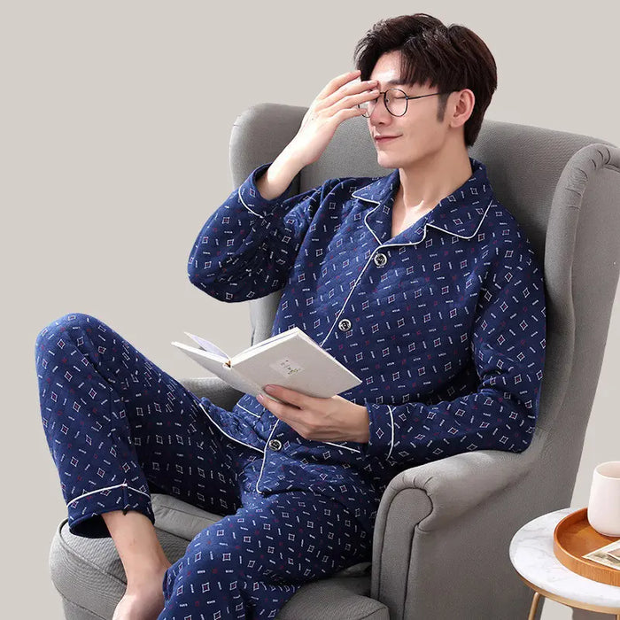 Middle-aged elderly pajamas Gray blue