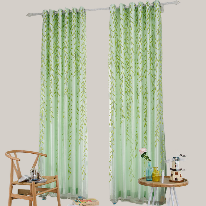 Botanical Print Organza Sheer Curtain, 100 × 200 cm Green 100cmx200cm