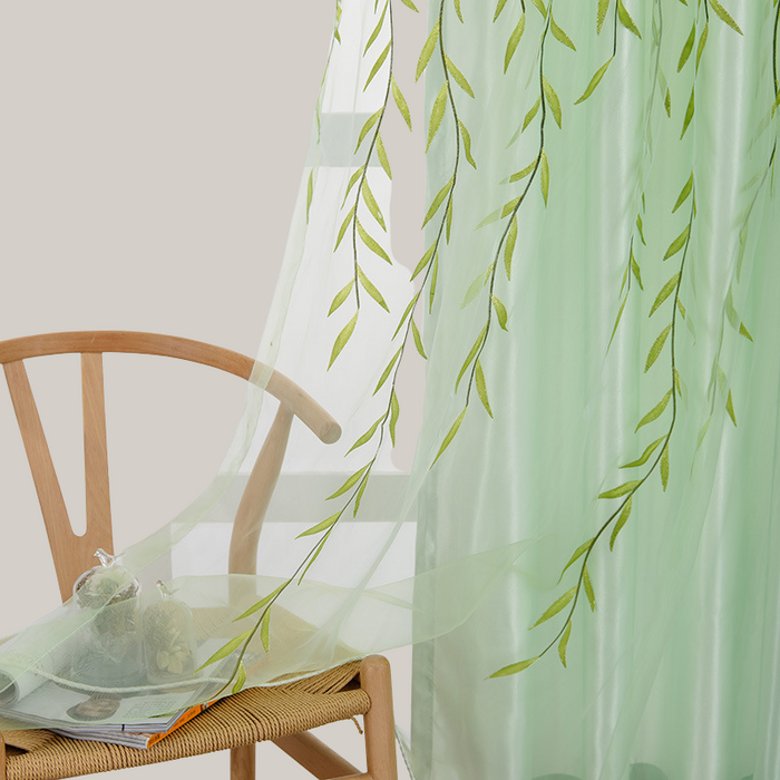 Botanical Print Organza Sheer Curtain, 100 × 200 cm
