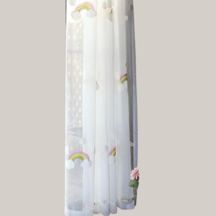 Rainbow Embroidered Semi-Sheer Curtain for Children's Rooms