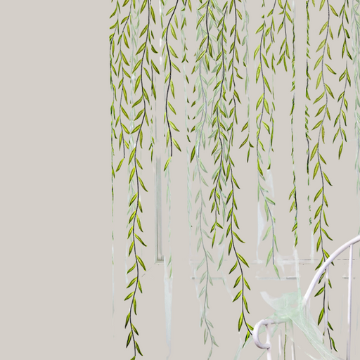 Printed Polyester Rod-Pocket Sheer Curtain Panel Green