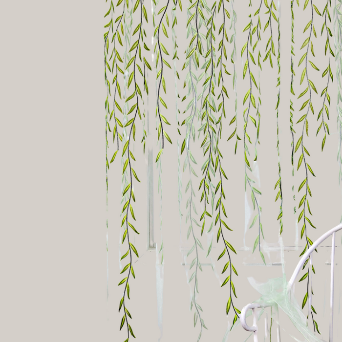 Printed Polyester Rod-Pocket Sheer Curtain Panel Green