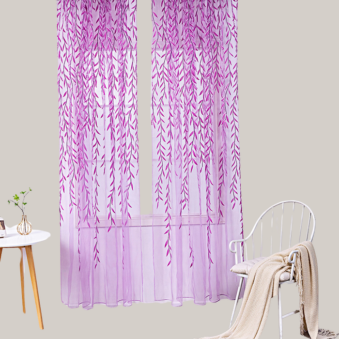Printed Polyester Rod-Pocket Sheer Curtain Panel Purple