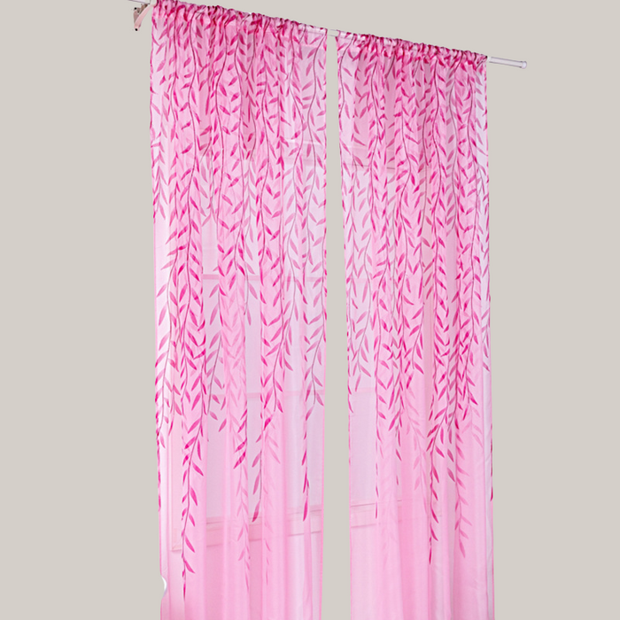 Printed Polyester Rod-Pocket Sheer Curtain Panel Pink