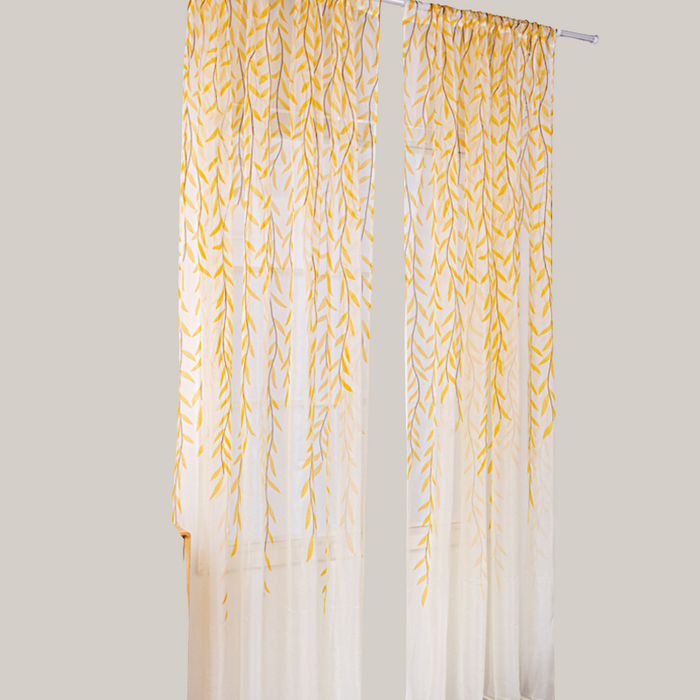 Printed Polyester Rod-Pocket Sheer Curtain Panel Yellow