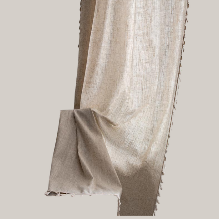 Beige Polyester Tassel Curtain Panel Punching