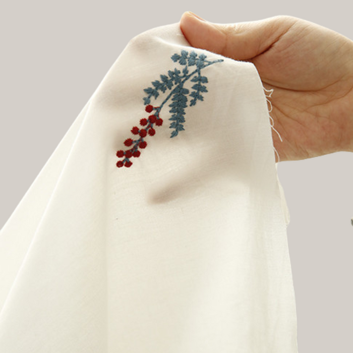 Blue Floral Embroidered Cotton Fabric, 150 × 50 cm Embroidered blue flowers