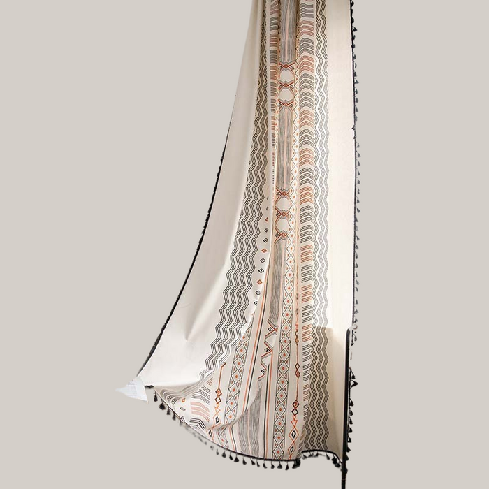 Boho Tribal Polyester-Cotton Fringe Curtain Panel Pole fringed curtains