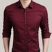 Male Shirt Long-Sleeves Tops Wine Red