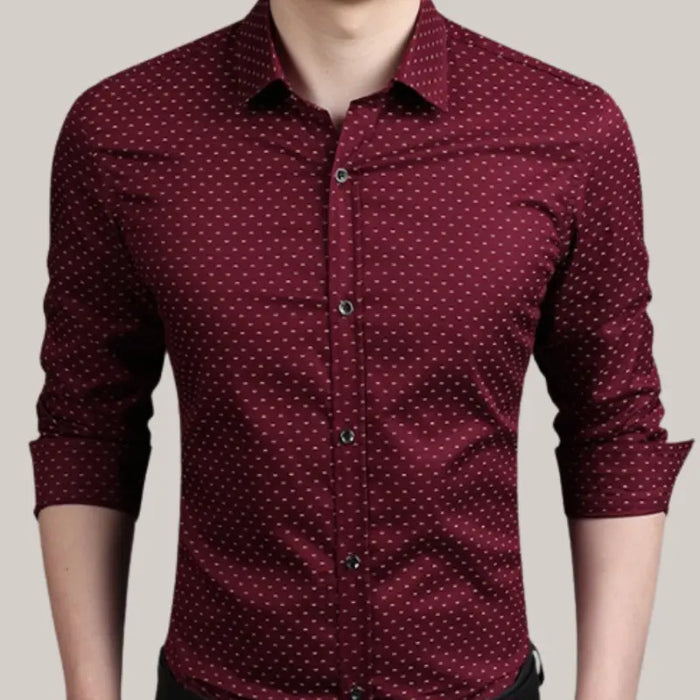 Male Shirt Long-Sleeves Tops Wine Red