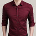 Male Shirt Long-Sleeves Tops Wine Red
