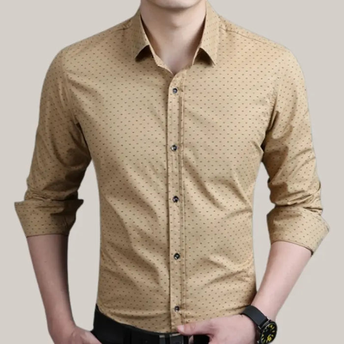 Male Shirt Long-Sleeves Tops Khaki