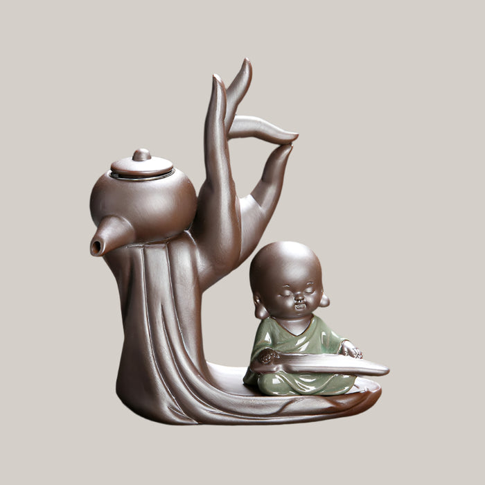 Buddhist Monk Ceramic Tea Strainer Set Ge Yaoqin Monk 15x7.7x17.2cm