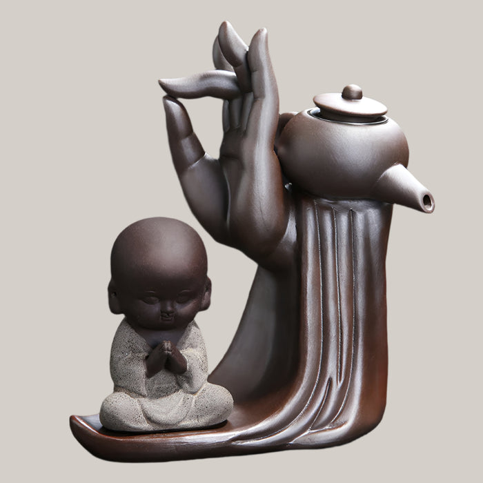 Buddhist Monk Ceramic Tea Strainer Set Praying Monk 15x7.7x17.2cm