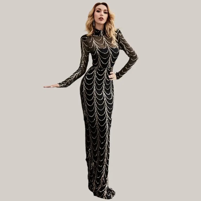Sequins Women Maxi Dresses Gold