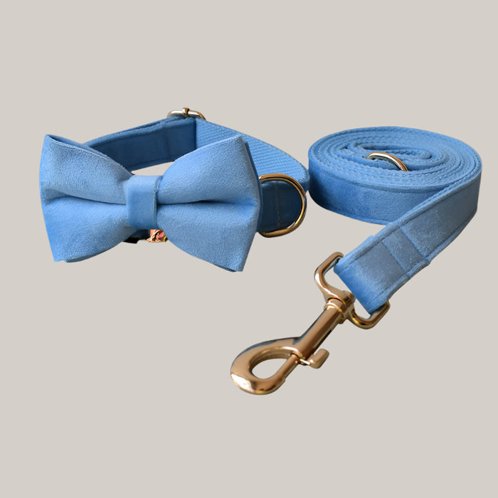 Blue Velvet Dog Collar and Leash Set Set B
