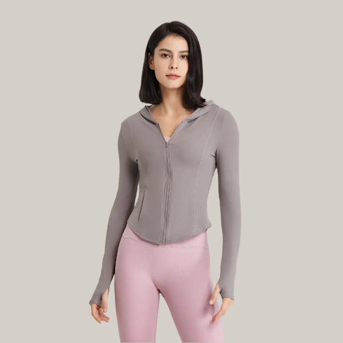 Hooded Running Workout Clothes Top Rose Gray