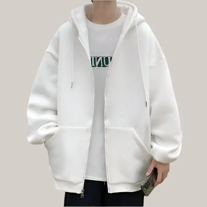 Mens Jackets Hooded Coats Casual Zipper White