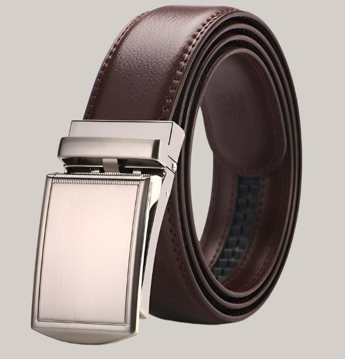 Adjustable Holeless Leather Belt Maroon