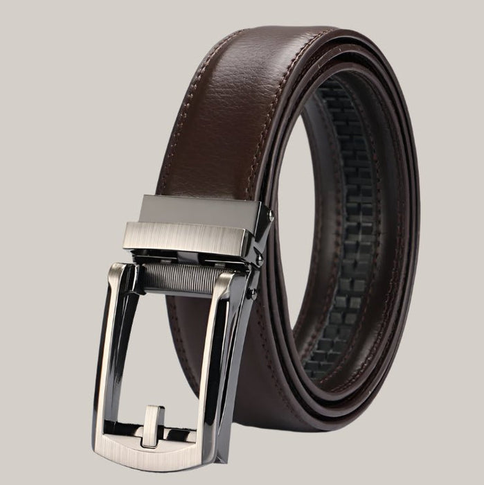 Adjustable Holeless Leather Belt Brown