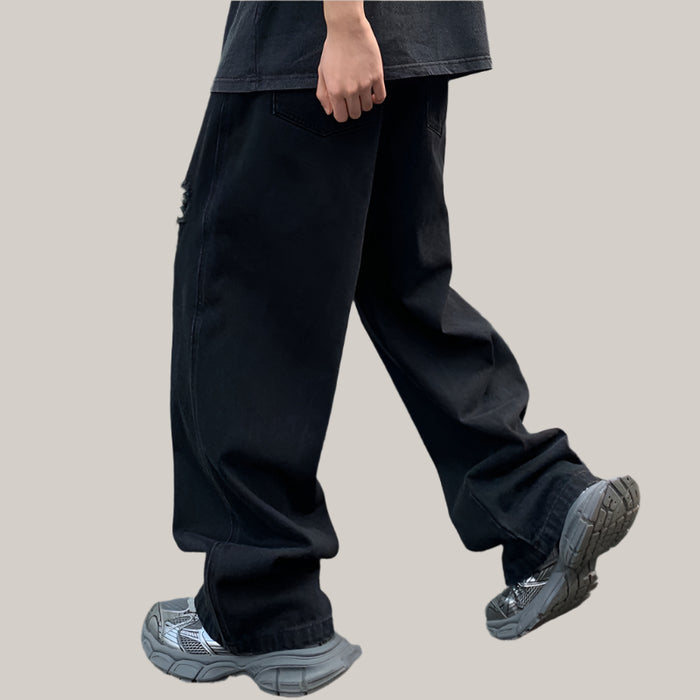 Black Loose Straight Jeans For Men