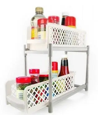 2-Tier Plastic Countertop Storage Rack, 41.5 × 19.3 × 9.3 cm