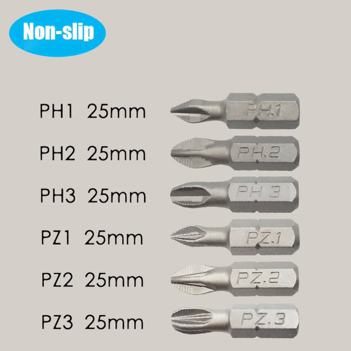 Anti-Slip Magnetic Hex-Shank Screwdriver Bit 25mm 6pc set