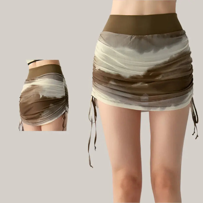 Printed Tie-dyed Mesh Yoga Skirts Olive Green