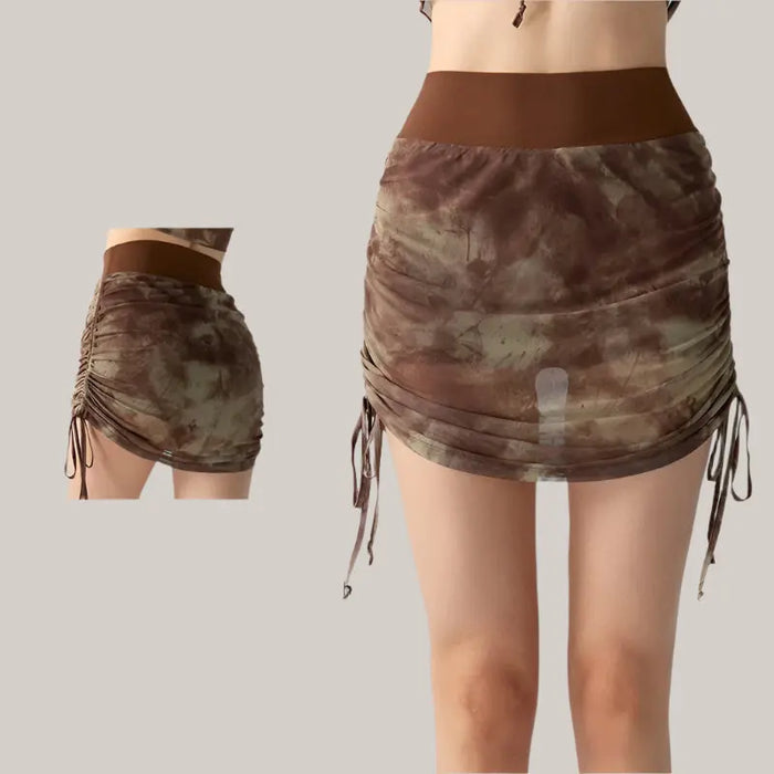 Printed Tie-dyed Mesh Yoga Skirts Chestnut