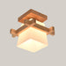 Rubberwood and Glass LED Ceiling Lamp, 23 cm Wood color