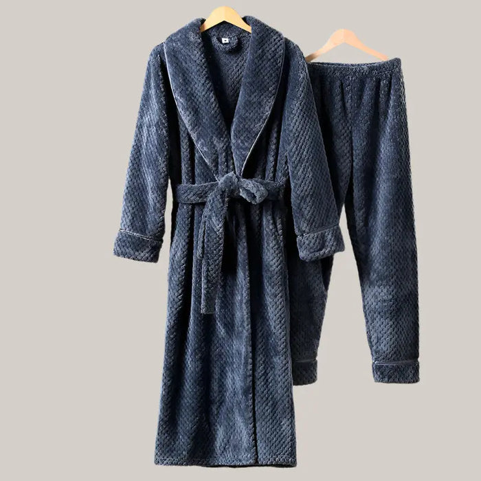 Flannel Comfortable Thermal Pajamas Suit Gray