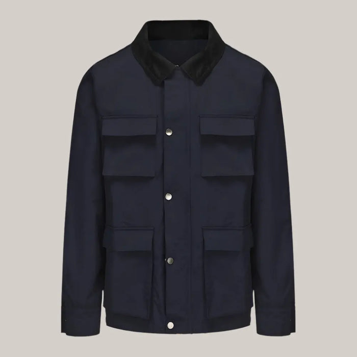 Fashion Solid Color Zipper Jacket Jacket Men Navy Blue