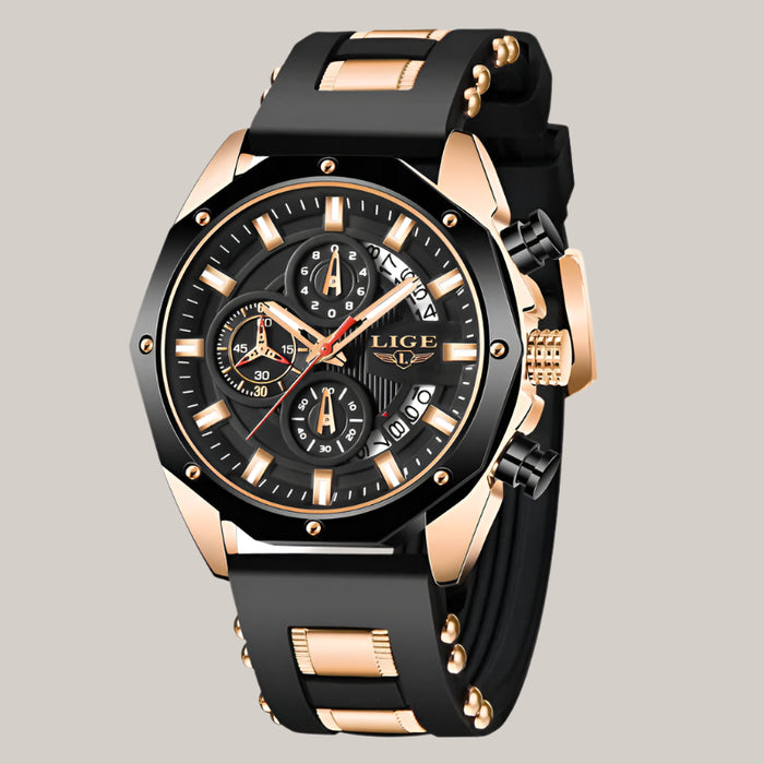 Silicone-Strap Everyday Watch Gold black